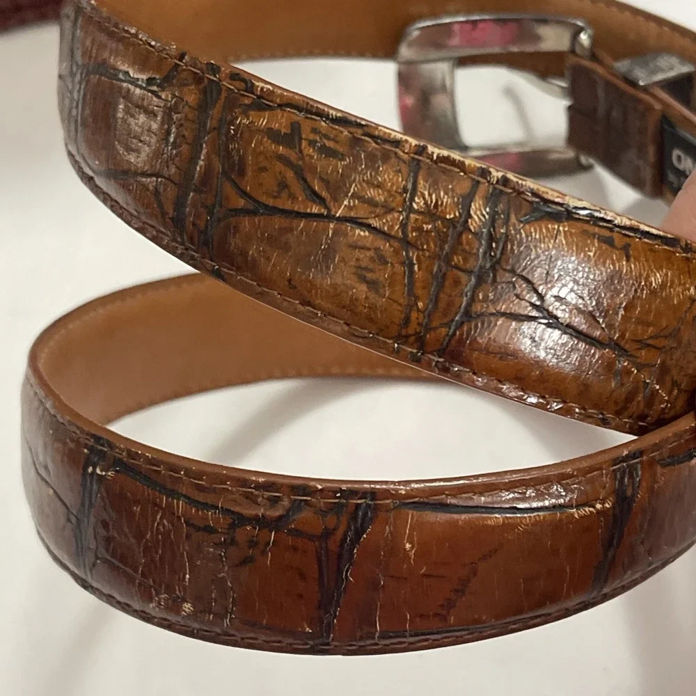 WORN Onyx Brighton Leather Belt Mens Sz 40 Brown #12506‎ Croc Alligator Embossed